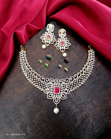 American Diamond Changeable stone necklace set