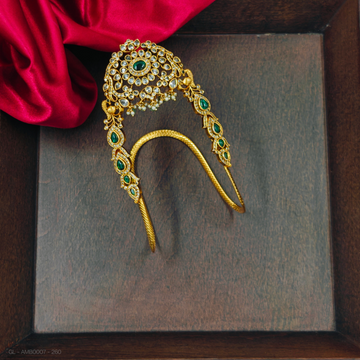 Women's  Nakshi armlet / vanki with green stones and green beads