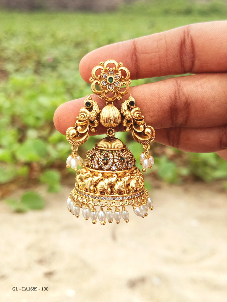 Gold peacock jhumkas discount