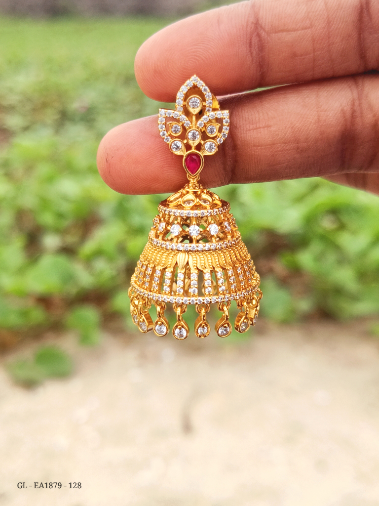 Cz Gold Finish Stone Jhumka