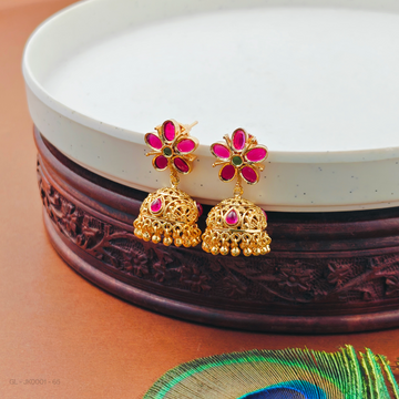 Micro gold Ruby Emerald stone jhumkas