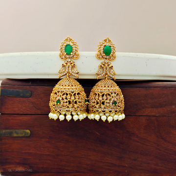 Golden Finish-Emerald-Cz white-stone-Jhumkas