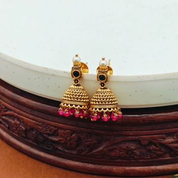 Micro gold Ruby Emerald stone pearl jhumkas