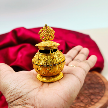 Gold-Plated Peacock Design Kumkum Box