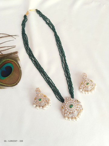 Green Beaded Cz pendant necklace set