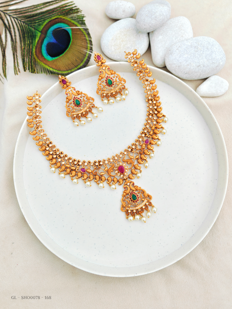 Matt Gold Finish Non Temple Necklace - Main Image