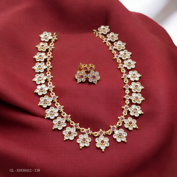 Cz Floral Necklace - Ruby White
