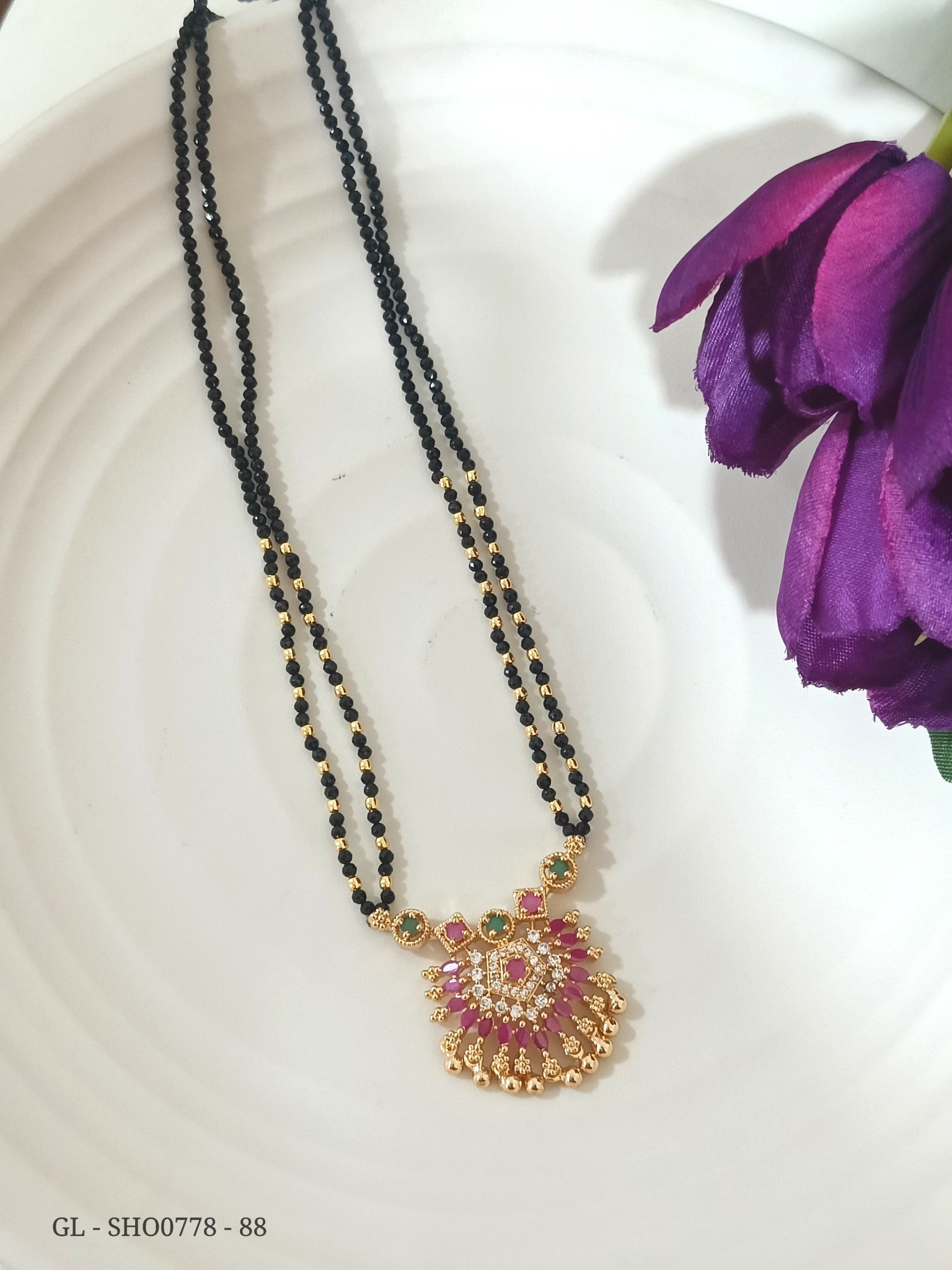 Mangalsutra Black Bead CZ Locket