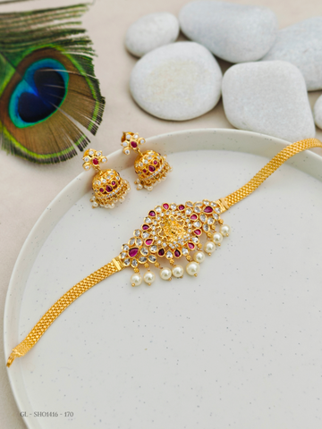 Golden Hi neck choker Lakshmi Pearl set GL-SHO1416-170