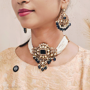 Blue Pearl choker - Mossanaite stone Necklace set