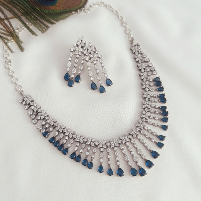 American Diamond Necklace Cz Jewellery Designs Multilayer Floral