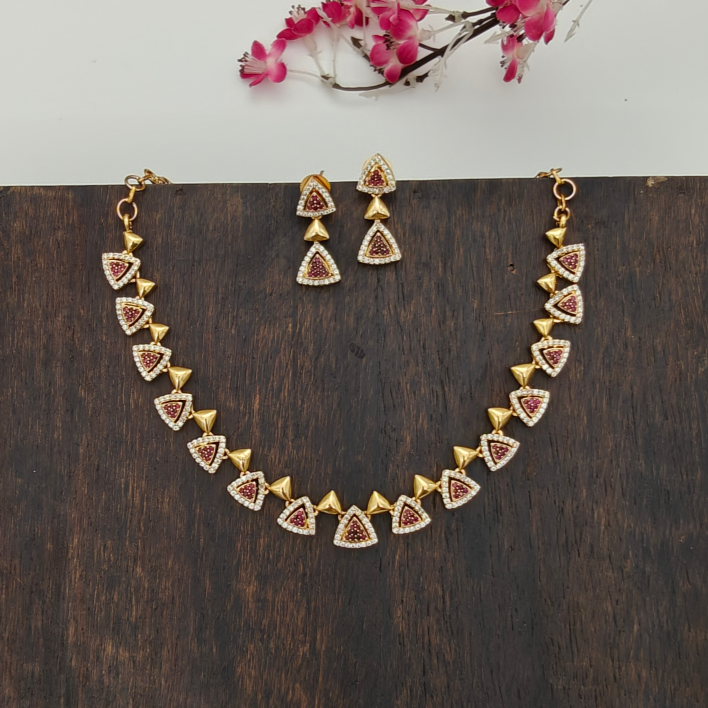 American Diamond triangle Necklace - Main Image