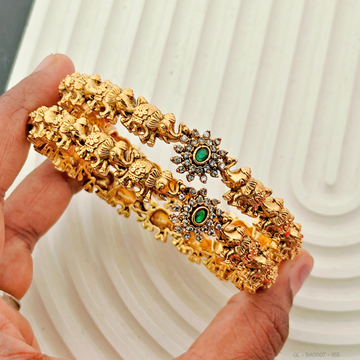 2 PC Set - Women Golden Bangles-Elephant & floral(2.10 Size)