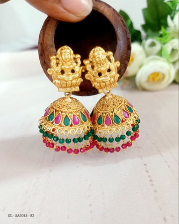 Red Green Beaded Lakshmi Jhumkis GL-SA3054-82