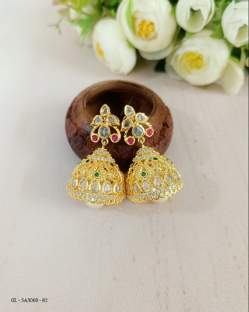 Polki Stone Jhumkis in Gold finish GL-SA3060-82