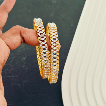 2 PC Set - Women Golden-Designer- stone- Bangles(2.10 Size)