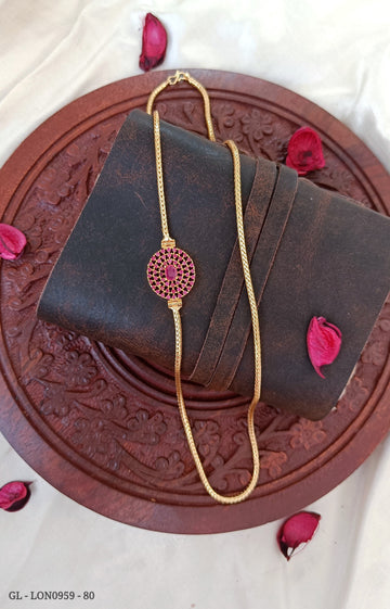 Gold Plated Ruby Stones Mogappu Chain