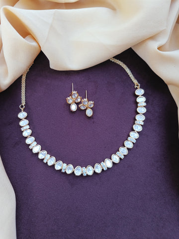 Mossanaite Polki stone sleek  short Necklace set GL-SHO2068-160