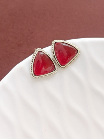 Stone Oxidised Silver Polish Earrings