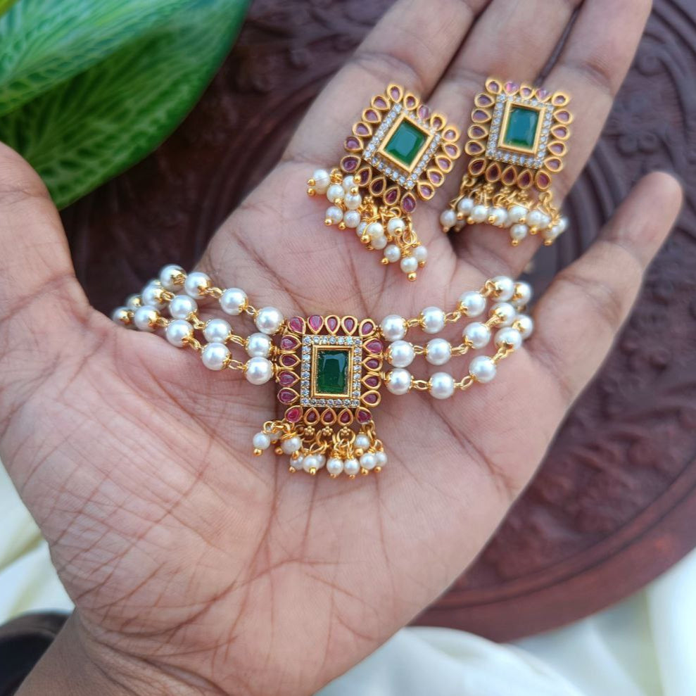Ruby Emerald Necklace Set