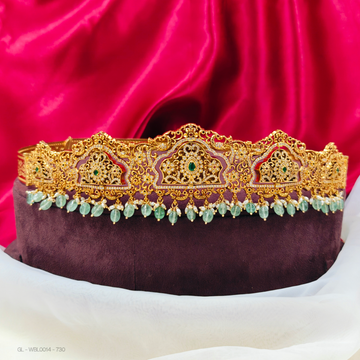 Adult hip belt-center Emerald stone -Lakshmi-sea green-pearl