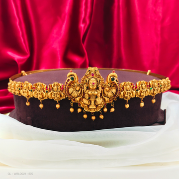 Adult hip belt - Lakshmi-design-green-red-stone-gold bead