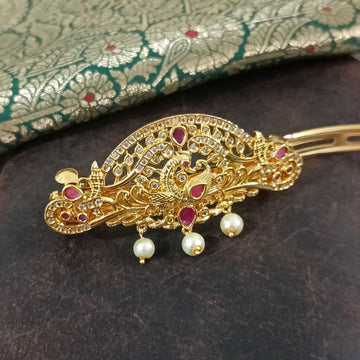 Gold Finish Ruby emerald -Hairclip