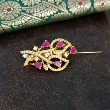 Saree Pin - AD Ruby Leaf Pattern GL-AC1564-40