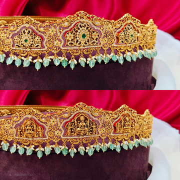 Adult hip belt-center Emerald stone -Lakshmi-sea green-pearl
