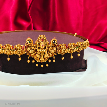 Adult hip belt - Lakshmi-design-green-red-stone-gold bead