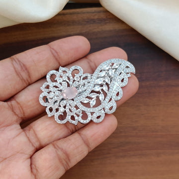 Hairclip - Silver Finish Pink AD Stone