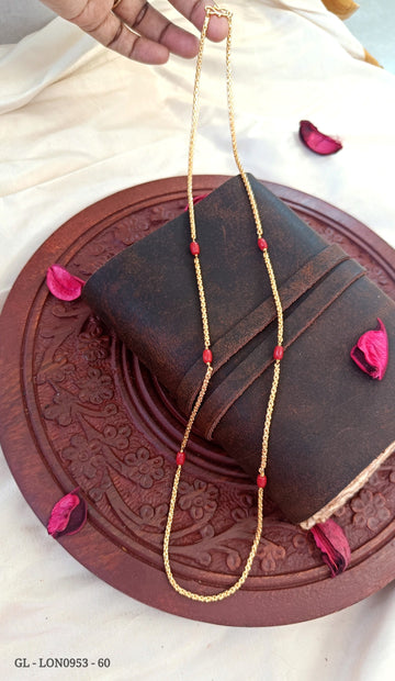 Micro Gold Plated Red Beaded Chain