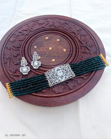 Green Beaded Ad Choker Necklace