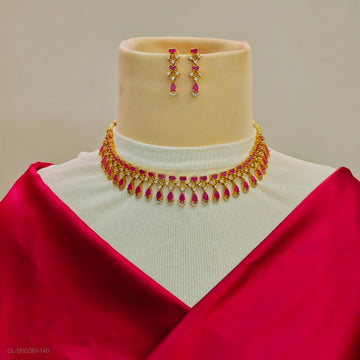 American Diamond and Ruby Necklace Set
