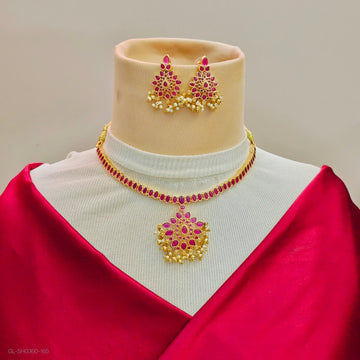 Gold-Toned Ruby and Pearl Necklace