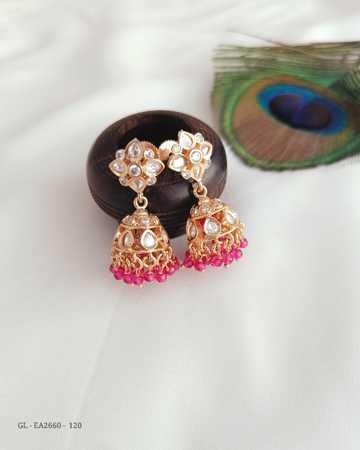 Small Beaded Kundan Jhumkas ( Gold plating ) GL-EA2660-120