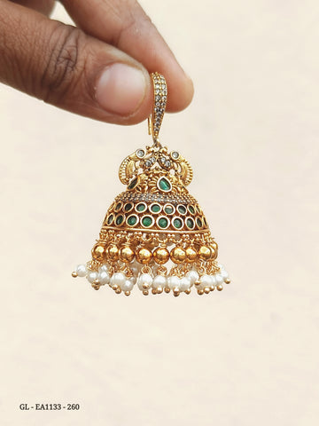 Hook style Emerald golden Jhumkas  GL-EA1133-260