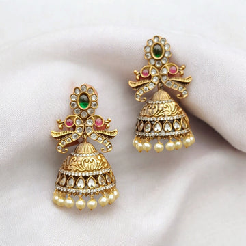 Victorian CZ Kemp Peacock Designer Jhumkas GL-EA1458-170