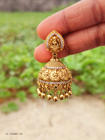 Coin style antique golden Temple Jhumka   GL-EA1860-178