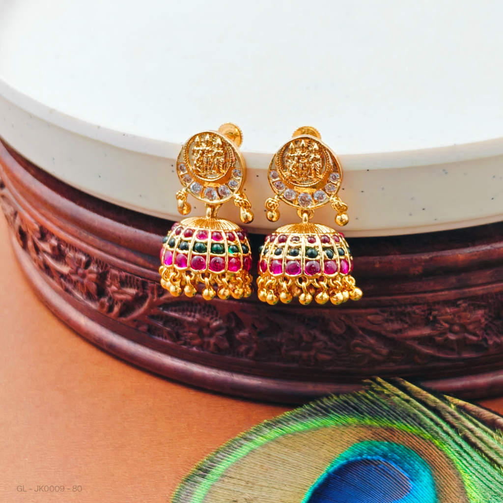 Gold Alike Ruby -Green- Jhumkas