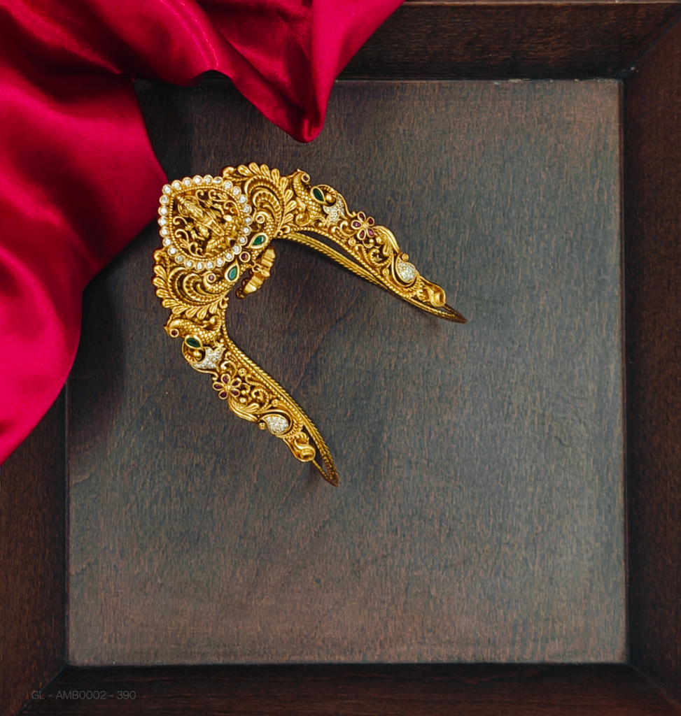 Women's  Lakshmi Nakshi armlet / vanki  with White Stones-Green Pearl