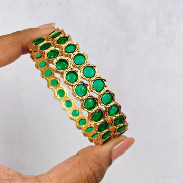 Vintage Kemp Stone Bangles - Green