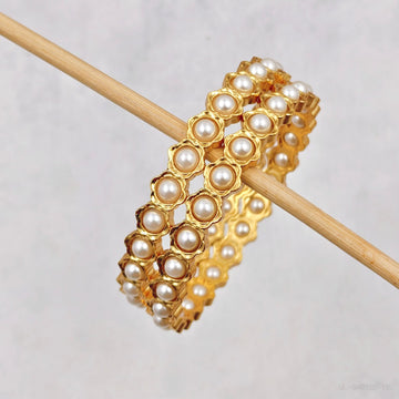 Vintage Kemp Stone Bangles - White