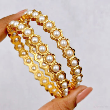 Vintage Kemp Stone Bangles - White