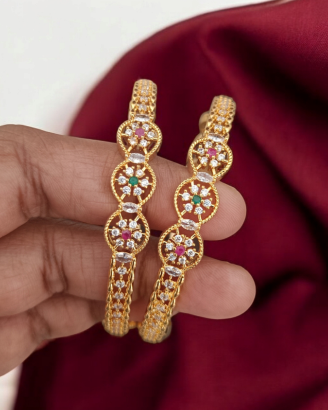 2 Pc  AD Stone multicolor Bangles GL-BA0668-100