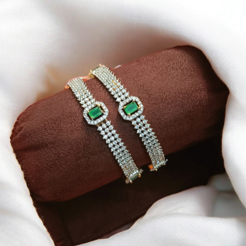2 Pc set AD Stone Emerald Bangle Set GL-BA1435-185