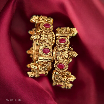 Antique Gold Finish Ruby studded Lakshmi Designer Bangles GL-BA1442-145