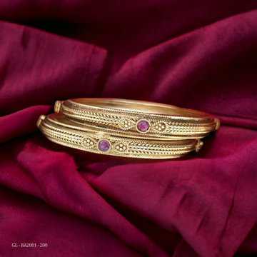 2 PCs Kerala trend Golden Knitted 2 Set Bangles with red Kemp stones GL-BA2001-200
