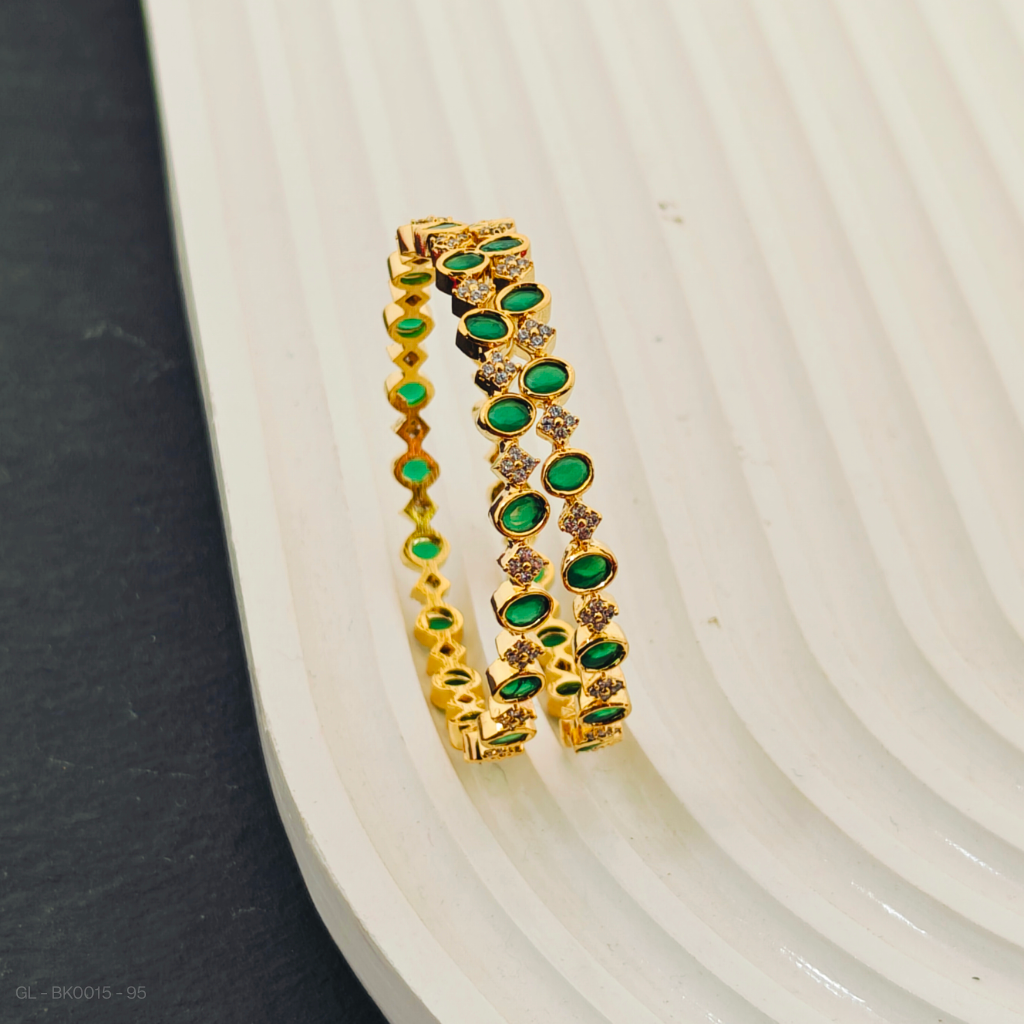 Kids Bangles 2 pc set-Design Emerald AD stone
