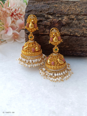 Bridal Style Broad Jhumkas with Rice Pearls GL-EA0375-260